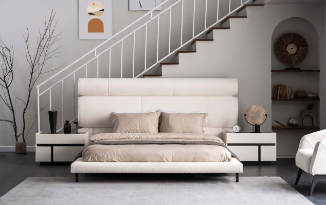 Luxurious White Upholstered bed Designer Double bed bed frame wooden frame