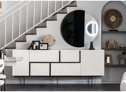 White-Black Dining room Sideboard Mirror Luxury Wall Chest of Drawers 2-piece set