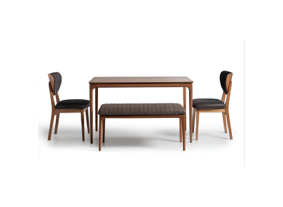 Dining set Wood Dining room Dining table Chairs 6pcs Brown Dining Stool Fabric