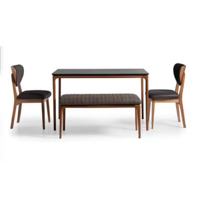 Dinette Dining set Dining room Dining table Chairs 6pcs Brown Stool Fabric Wood