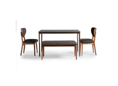 Dinette Dining set Dining room Dining table Chairs 6pcs Brown Stool Fabric Wood