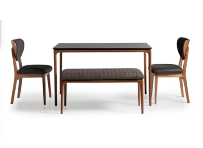 Dinette Dining set Dining room Dining table Chairs 6pcs Brown Stool Fabric Wood