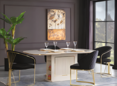 Complete e Dining room Luxury Dining set Dining table Chairs 5-piece beige dining area