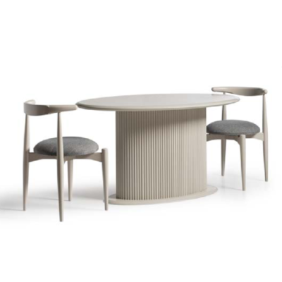 Dining room Dining set Complete e Dining table Chairs 3pcs Beige Design Oval