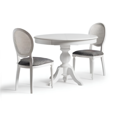 Luxury Dining set Dining room Round Dining table Chairs 3pcs White Fabric Wood