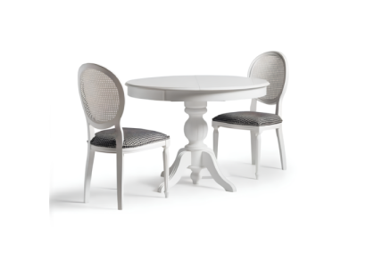 Luxury Dining set Dining room Round Dining table Chairs 3pcs White Fabric Wood