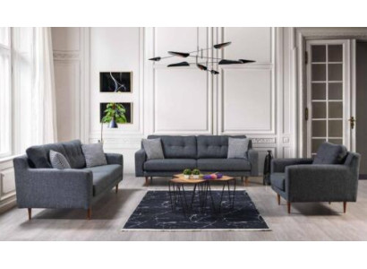 Gray Living room Set Luxurious 2x Textile Sofas Designer Upholstery Armchair
