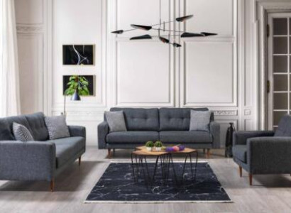 Gray Living room Set Luxurious 2x Textile Sofas Designer Upholstery Armchair