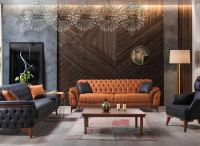 White -Orange Living room Sofa set Chesterfield luxury sofas three seater