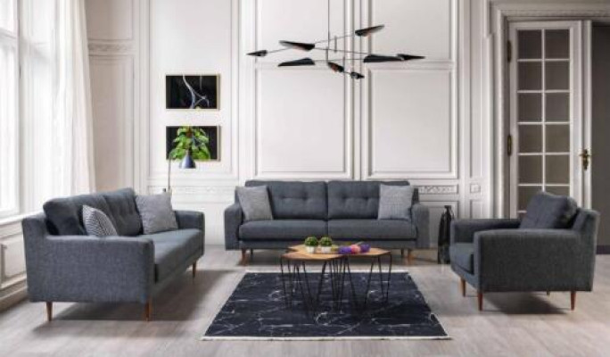 Gray Living room Seating Set Luxurious Sofas Designer Armchairs 3pcs