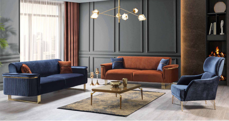 Blue's Living room Set Designer 3-Seater Upholstered Armchair Luxury Furniture 2-piece