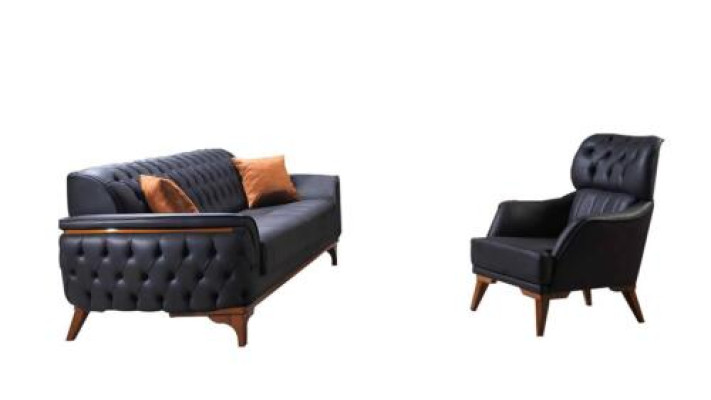 Black Chesterfield Designer Suite Luxury Leather Sofa Designer Armchair