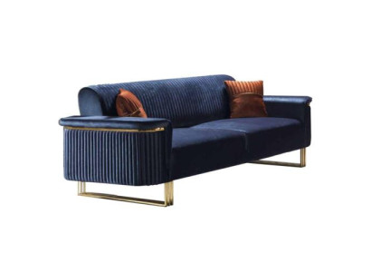 Blue he Living room 3-Seater Luxurious Fabric Sofa Elegant Upholstered furniture