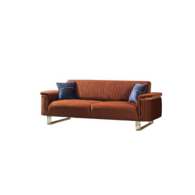 Orange Three Seater Luxurious Fabric Sofa Modern Living Room Seating Furniture