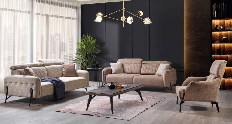 Beige Living room Sofa Designer 3-Seater Fabric Sofa Luxury Upholstery Furniture