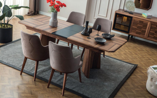 Stylish dining set exclusive r wooden table designer sideboard chairs 10 pieces