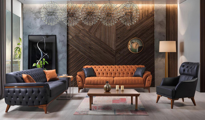 Luxurious Blue e Chesterfield Couch Modern 3-Seater Luxury Seat Furniture