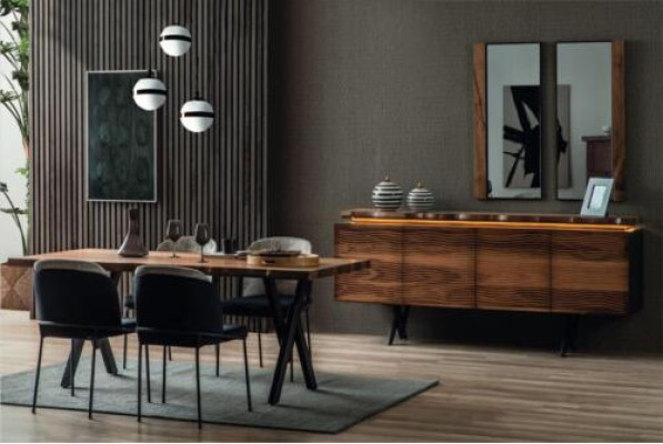 Complete e Brown-Black Dining set Designer Wood Dining table Upholstered chairs