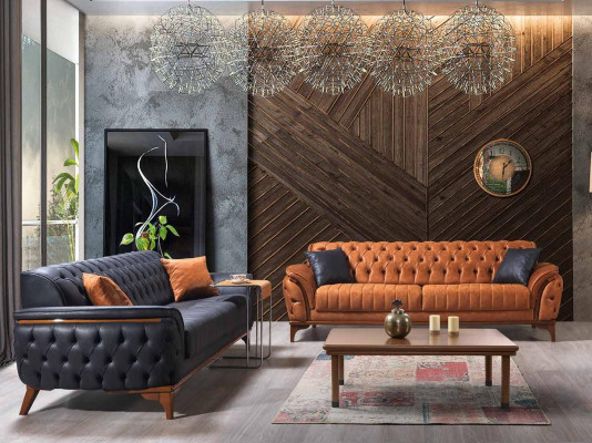 Luxurious Blue e Chesterfield Couch Modern 3-Seater Luxury Seat Furniture