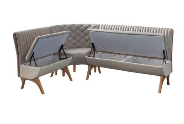 Designer Light Gray Dining room Suite Upholstery Corner Bench 2x Chairs Dining table