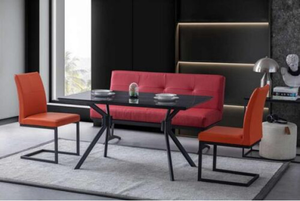 Modern Dining room Furniture Black Dining table Imitation leather Chairs Luxury Stool