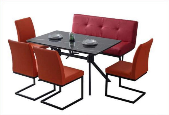 Modern Dining room Furniture Black Dining table Imitation leather Chairs Luxury Stool