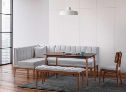 White -Brown Dining room Suite Stylish Wooden Table Upholstery Corner Bench new