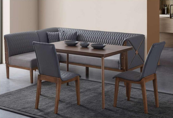 Stylish Gray Dining room Suite Brown Dining table 2x Seating Stool