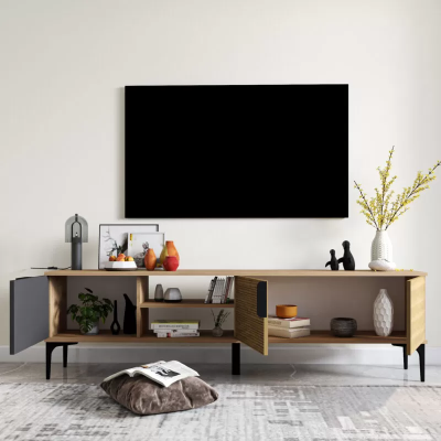 Brown-Gray TV cabinet TV lowboard Wardrobe Modern Design Rectangular Shape Living room