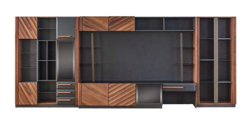 Modern Black and Brown Wall Unit Luxury TV Cabinet Display Case Wall Cabinet Furniture 4 Pieces