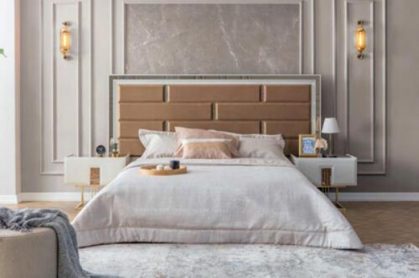 Stylish Bedroom Furniture stainless steel Bed Designer Wood Bedside tables