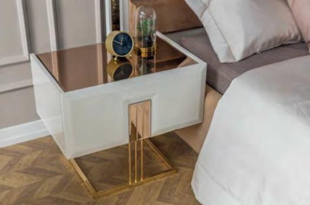 Stylish Bedroom Furniture stainless steel Bed Designer Wood Bedside tables