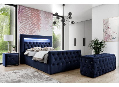 DarkBlue e Chesterfield Bedroom Furniture LED Double bed Night Consoles