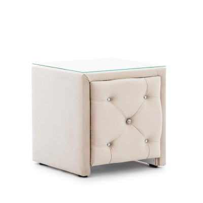 Beige Chesterfield Bedroom Suite Bed Stool 2x Bedside tables