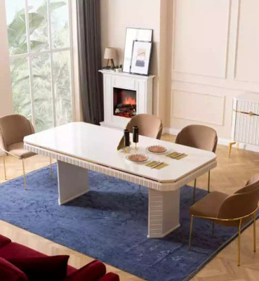 Dining room Dining table 6x Chair beige Suite Set 7pcs Luxury Wood Furniture