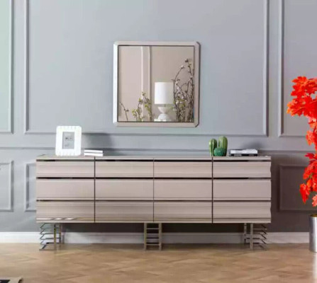 Table 6x Chairs Sideboard Mirror 9-piece Dining room Set Group Suite