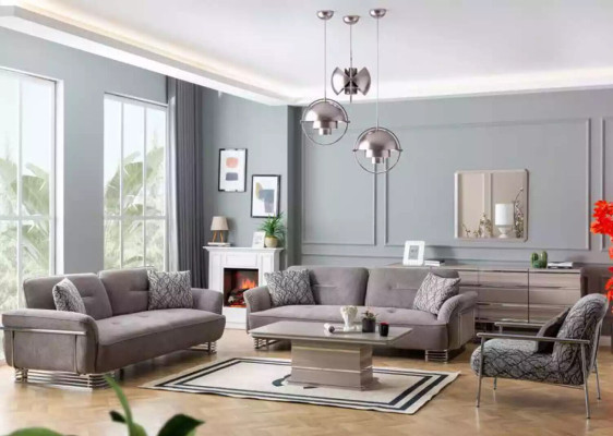 Sofa 3 Seater Textile Living room Design Modern new Luxury White gray