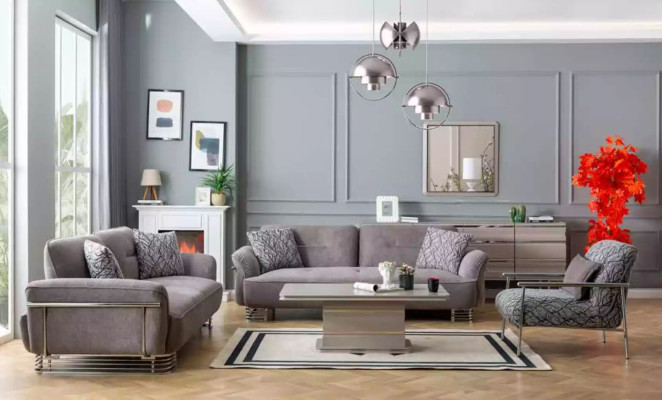 Sofa 3 Seater Textile Living room Design Modern new Luxury White gray