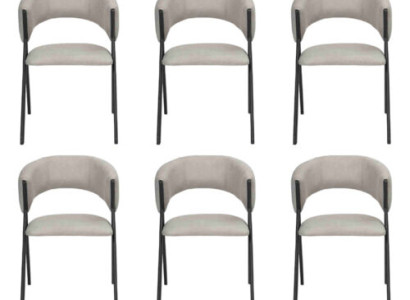 Dining room Gray Textile Group Set 4x Armchair Chair Design Fabric Upholstery Chairs