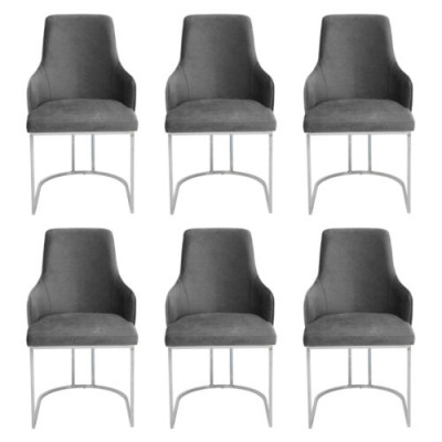 Modern Gray 6x Chairs Metal Dining room chair Designer Furniture Luxury Chairs