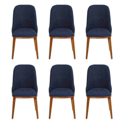 Luxury Dining room Blue 6x Chairs Wood Furniture Chairs Stylish Design Furnishings