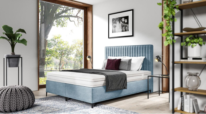 Blue Bed Designer Double bed Upholstered furniture Bedroom box spring bed