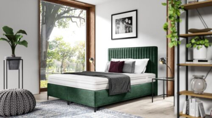 Luxury box spring bed Bedroom Upholstered bed Furnishings Textile 160x200cm Wood