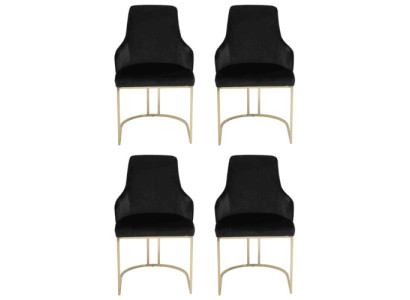 Designer Black 4x Metal Chairs Luxurious stainless steel Upholstery Furniture