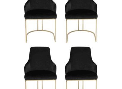 Designer Black 4x Metal Chairs Luxurious stainless steel Upholstery Furniture