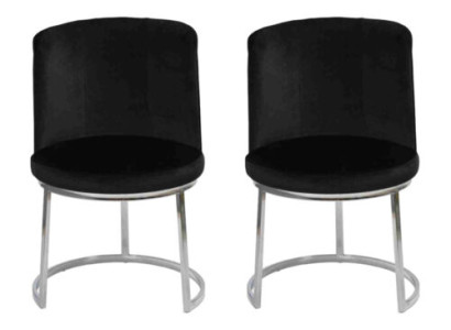 Black Designer 2x Chairs with Stainless Steel Feet Modern Dining Chairs