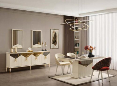 Complete e Dining room Dining table 2-piece Sideboard Dining room table Gold Wood