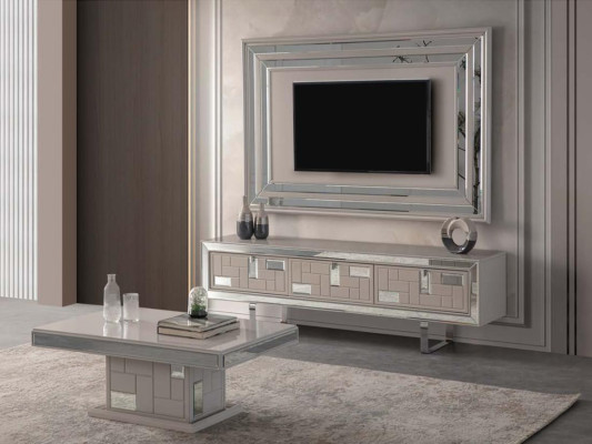 Luxury wall unit TV stand wall panel coffee table TV cabinet lowboard 3-piece white
