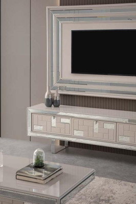 Luxury wall unit TV stand wall panel coffee table TV cabinet lowboard 3-piece white
