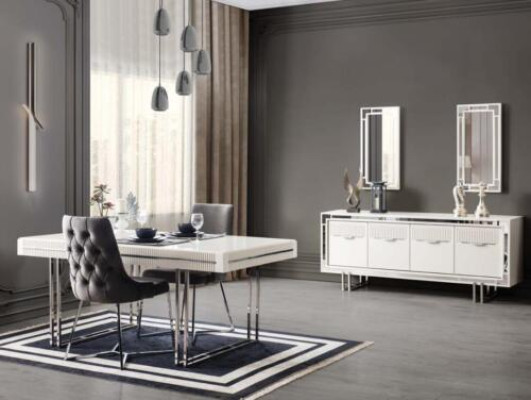 Complete e Dining table 2-piece sideboard dining room table extendable wood white